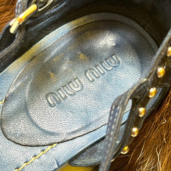 Miu Miu Italy Denim Blue Silver Studded Lapis Jewel Chrome Kitten heel Sandals - Picture 6 of 9